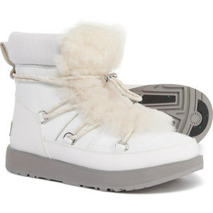 UGG Highland Waterproof Winter Snow Boots white leather with fur - gently worn